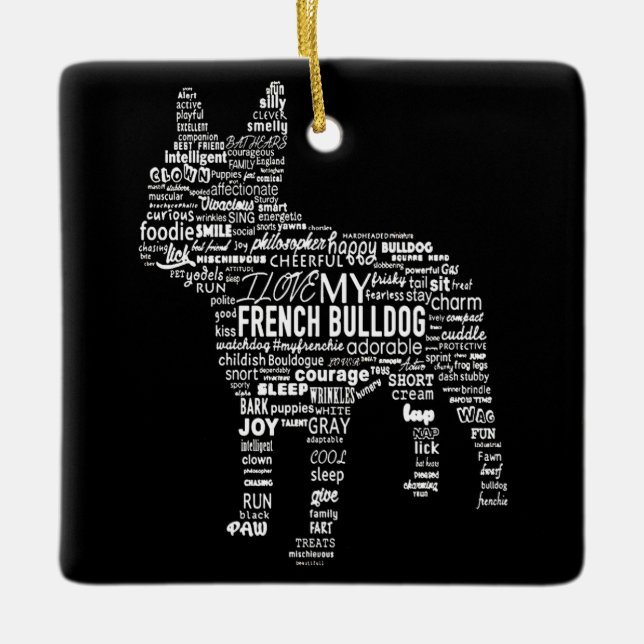 Frenchie Gift | I Kärlek My French Bull Dog Julgransprydnad Keramik (Framsida)