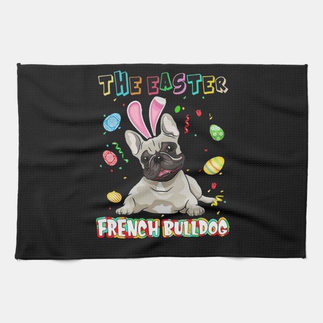 Frenchie Gift| Påsk Fransk Bulldog Bunny Kökshandduk (Horisontell)