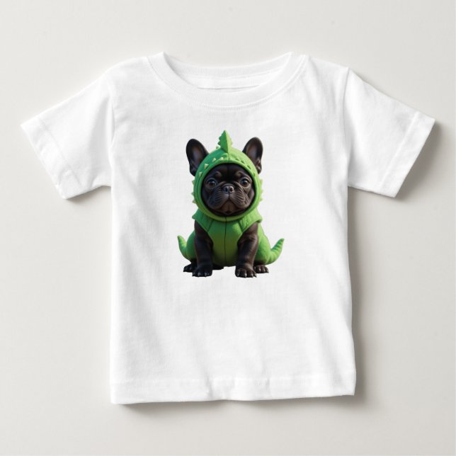 Frenchie Grön Dinosaurie T Shirt (Framsida)