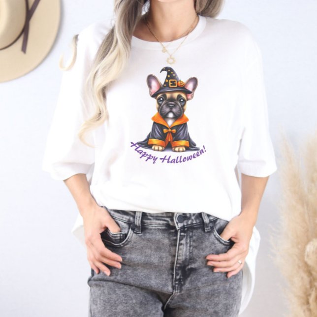 Frenchie Halloween Purple Robe Witchy Hat T Shirt (Skapare uppladdad)