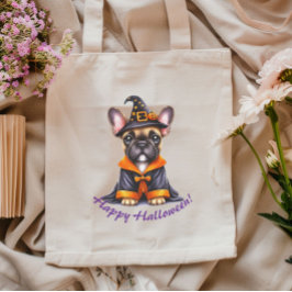 Frenchie Halloween Purple Robe Witchy Hat Tygkasse