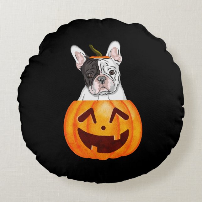 Frenchie Halloween Rund Kudde (Framsidan)