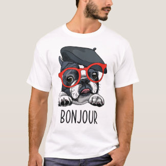 Frenchie Hund Glasses Bonjour T Shirt