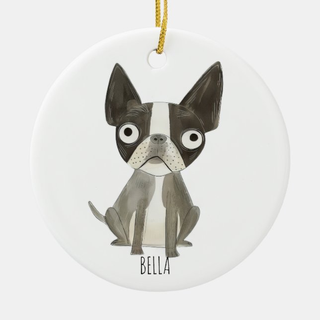 Frenchie Hund Julgransprydnad Keramik (Framsidan)