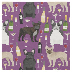 Frenchie hund och vin lila tyg