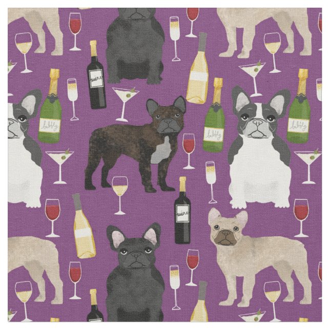 Frenchie hund och vin lila tyg (Närbild)