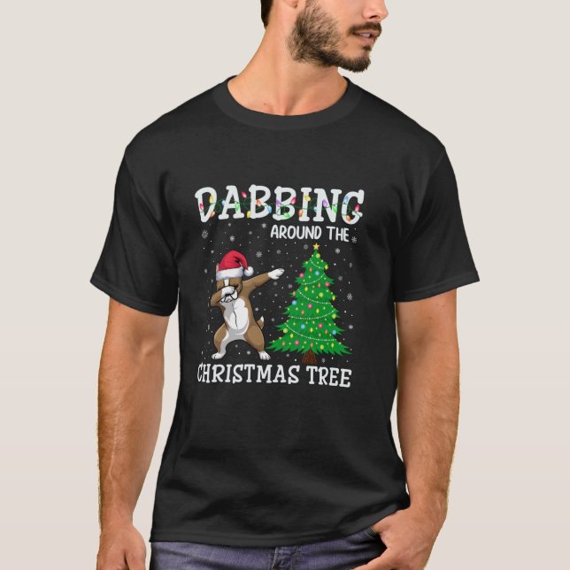 Frenchie Hund Santa Hat Dabbing runt Christma T Shirt (Framsida)