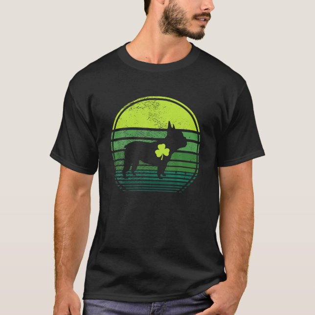 Frenchie Hund Silhouette Irish Klöver St Patrick's T Shirt (Framsida)
