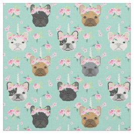 Frenchie Hundar Unicorn Flower Krona pastel mint Tyg
