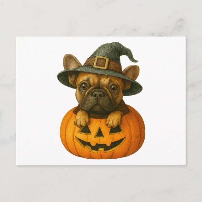Frenchie in Pumpkin Helg Vykort (Framsida)
