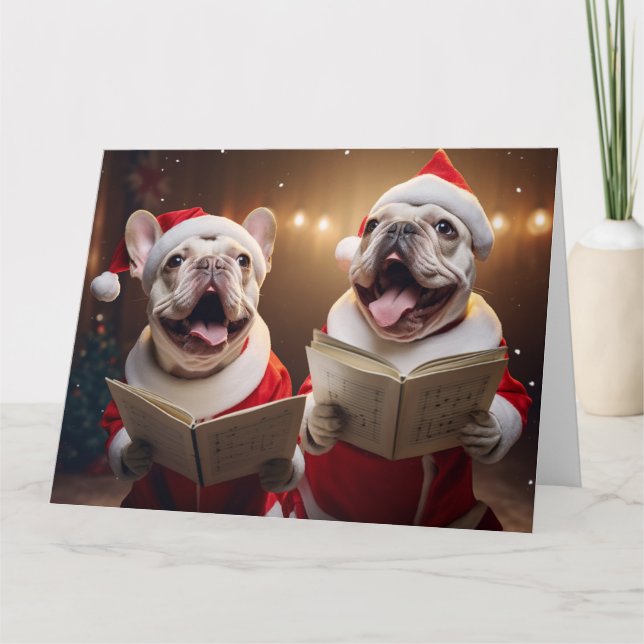 Frenchie jul Carolers Roligt Helgdag Kort (Framsida)