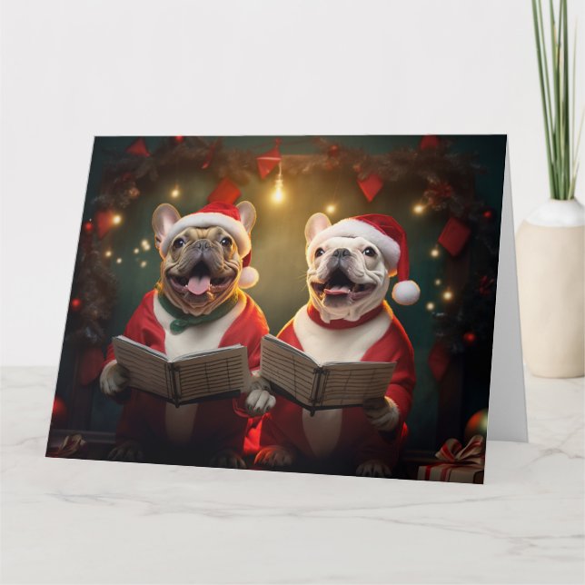 Frenchie jul Carolers Roligt Helgdag Kort (Framsida)