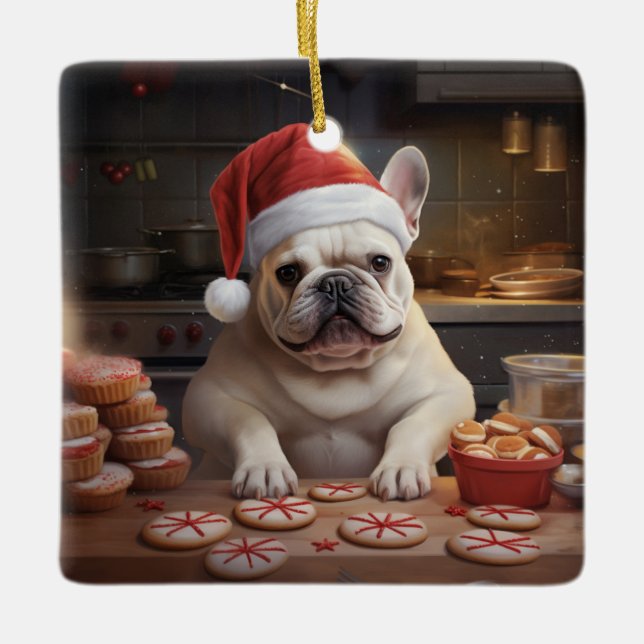 Frenchie jul Cookies Festive Helgdag Julgransprydnad Keramik (Framsida)