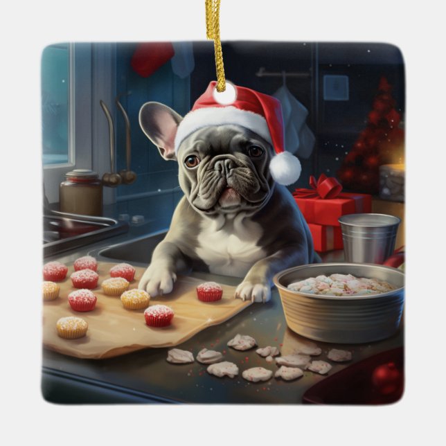 Frenchie jul Cookies Festive Helgdag Julgransprydnad Keramik (Framsida)
