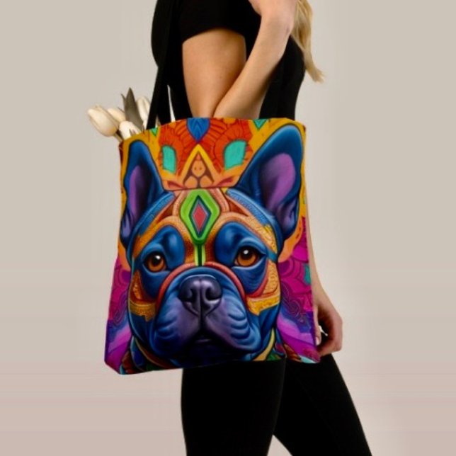 Frenchie Kul Födelsedagsfantasi Tygkasse (Tote Bag — 100% polyester, black laminated lining 100% cotton web hand. Made in the USA.
)
