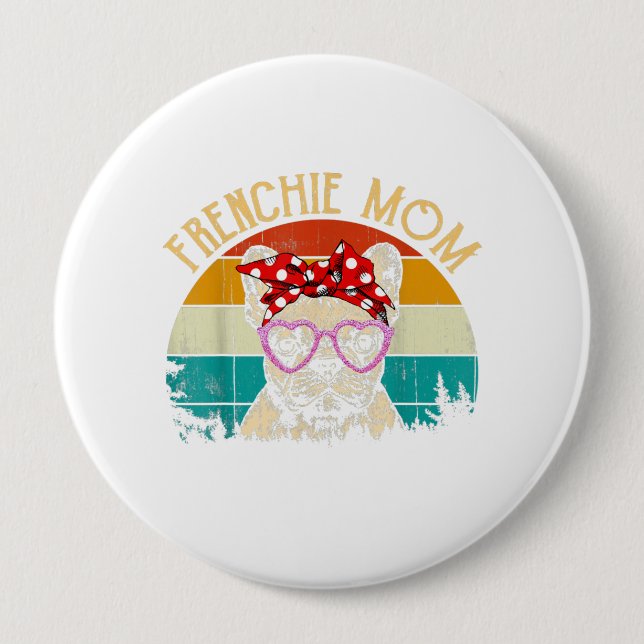 Frenchie Mamma Älskare Gift Vintage Retro Stil Knapp (Framsida)