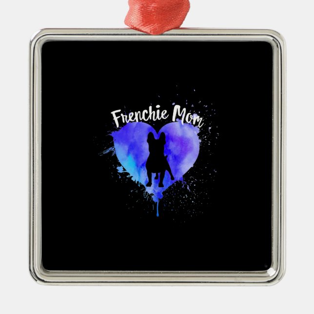 Frenchie Mamma Fransk Bulldog Hund Funny Gift Mamm Julgransprydnad Metall (Framsidan)