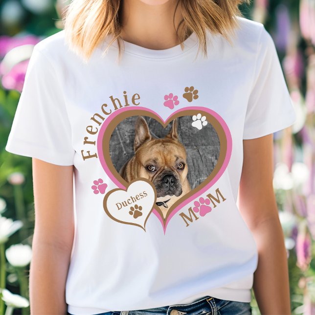 Frenchie Mamma Fransk Bulldog Photo Personlig T Shirt (Frenchie Mom Bulldog Custom Photo Personalized T-Shirt)