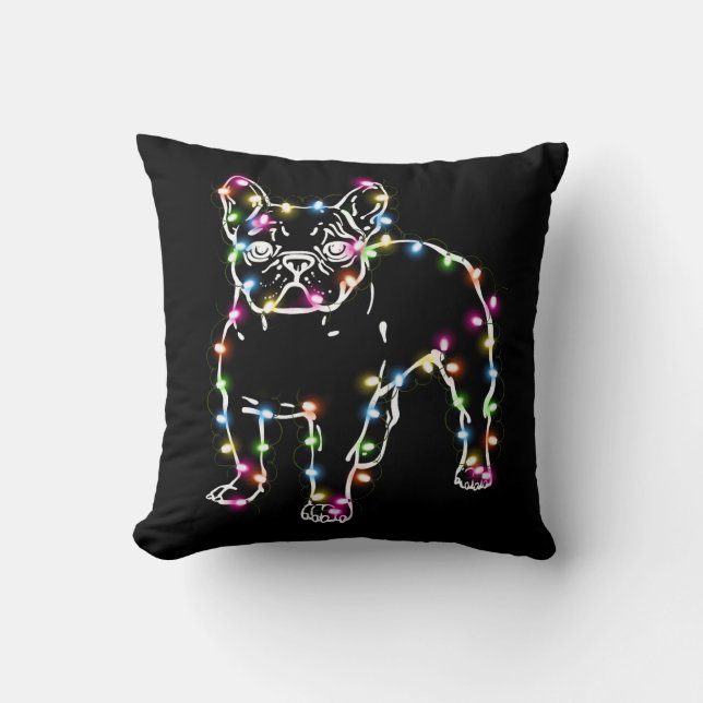 Frenchie med jul Ljus God jul Kudde (Framsida)