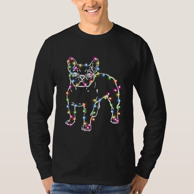 Frenchie med jul Ljus God jul T Shirt (Framsida)