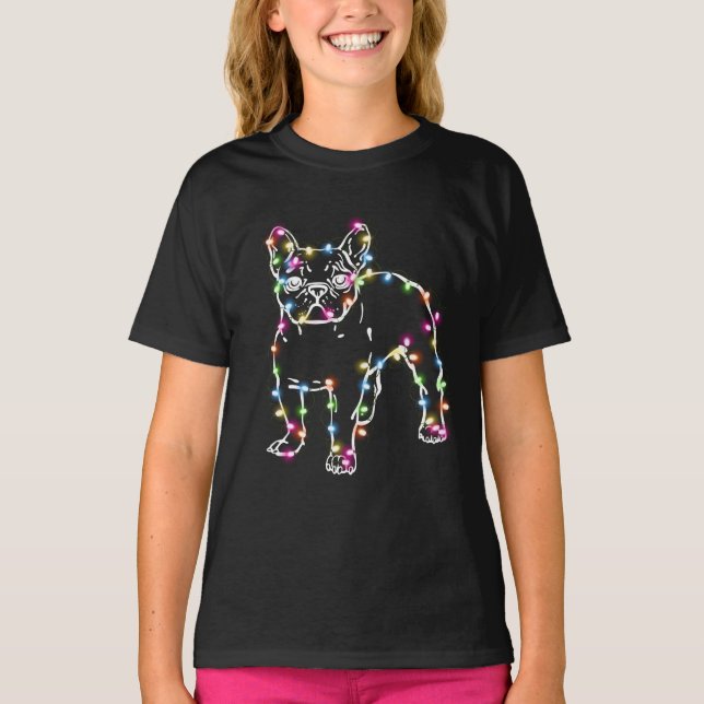 Frenchie med jul Ljus God jul T Shirt (Framsida)