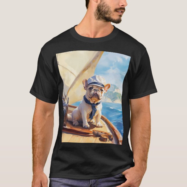 Frenchie på en yacht t shirt (Framsida)