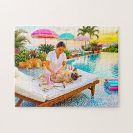 Frenchie på poolmassage pussel