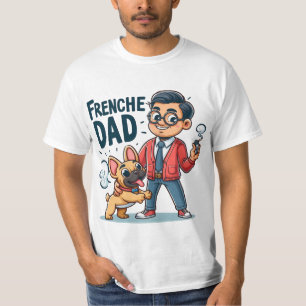 Frenchie Pappa Tecknad Design T Shirt