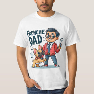 Frenchie Pappa Tecknad Design T Shirt