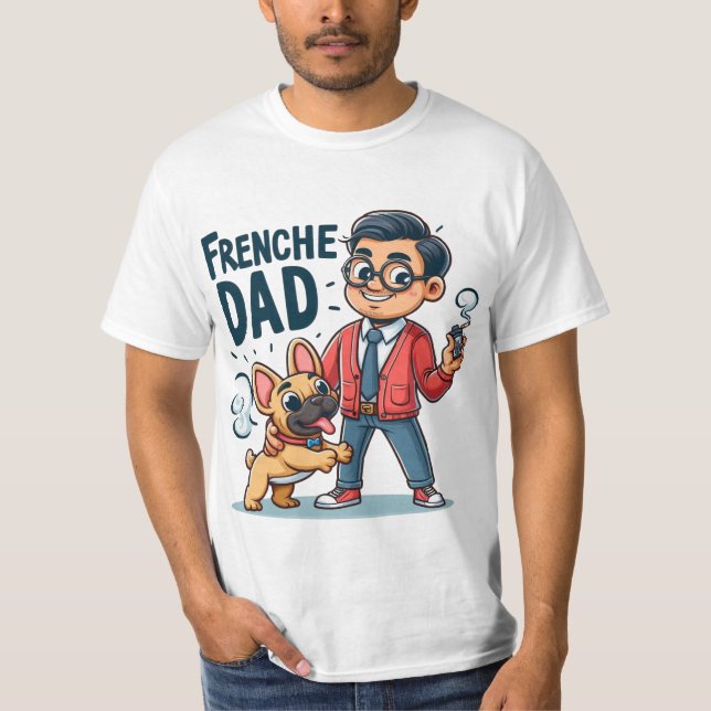 Frenchie Pappa Tecknad Design T Shirt (Framsida)