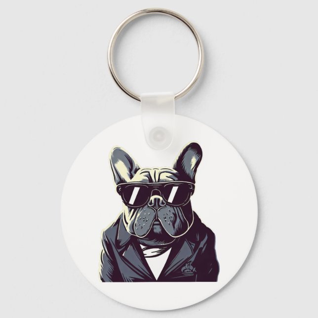 Frenchie Party Man Nyckelring (Framsida)