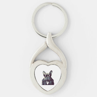 Frenchie Party Man Twisted Heart Silverfärgad Nyckelring