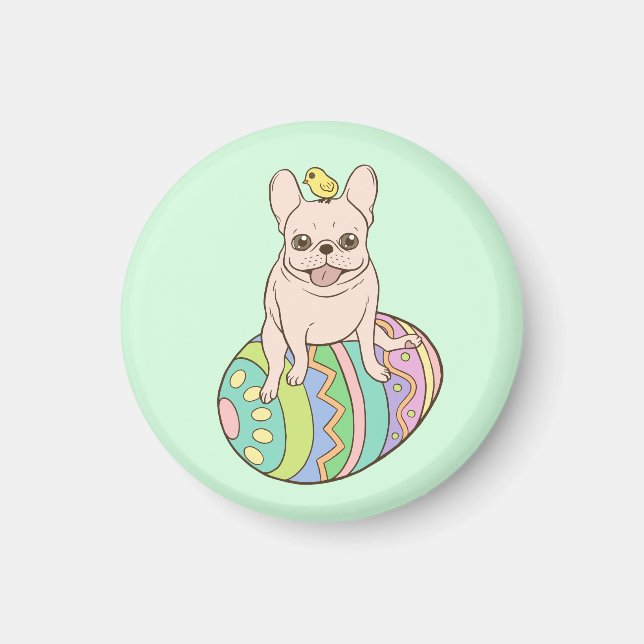 Frenchie & Påsk Chick om färgstarkt Påskägg Magnet (Framsidan)