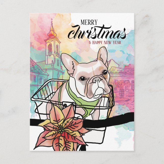 Frenchie-Personligen för jul och nyår Helg Vykort (Framsida)