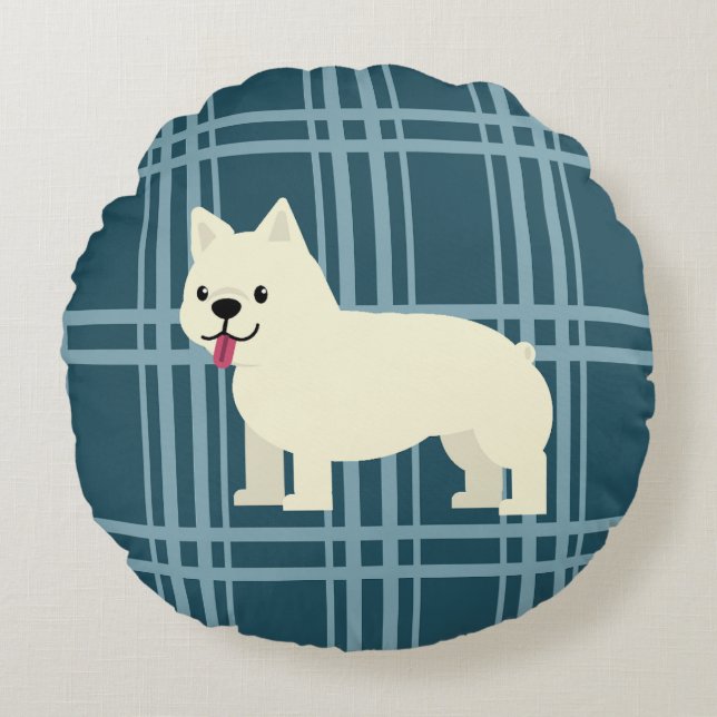 Frenchie Play Blue Rund Kudde (Framsidan)