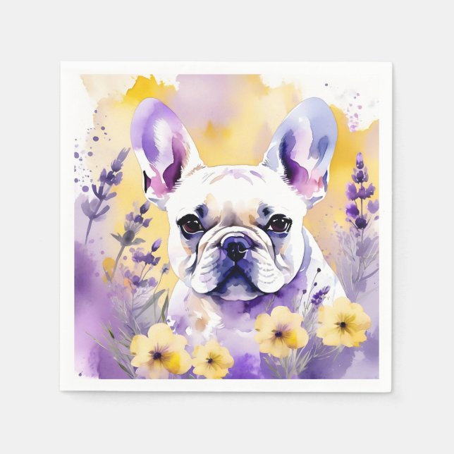 Frenchie Porträtt med snurdblommor Pappersservett (Framsidan)