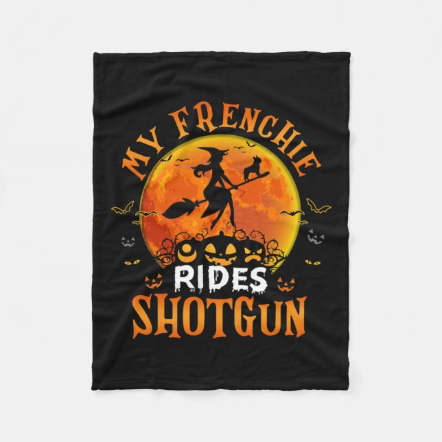 Frenchie Rides Pistol Fransk Bulldog Älskare Hallo Fleecefilt (Framsidan)