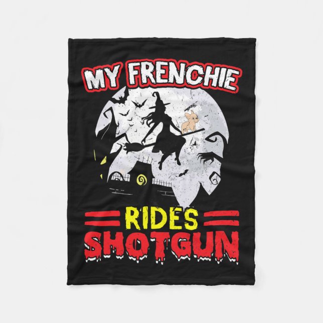 Frenchie Rides Pistol Halloween Fleecefilt (Framsidan)