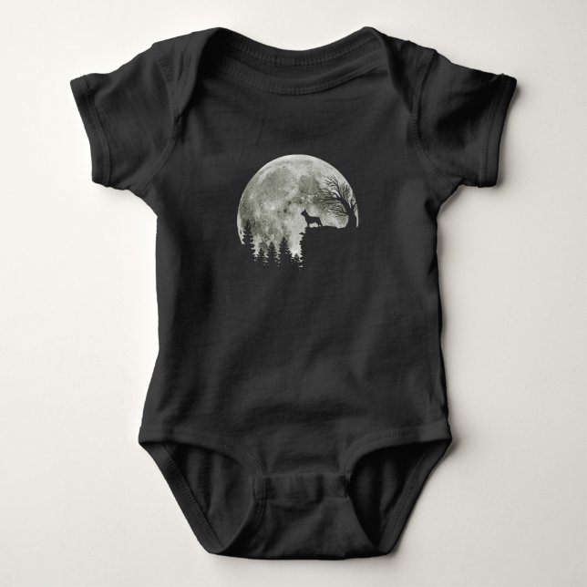 Frenchie står på berget Moonlight Halloween T Shirt (Framsida)