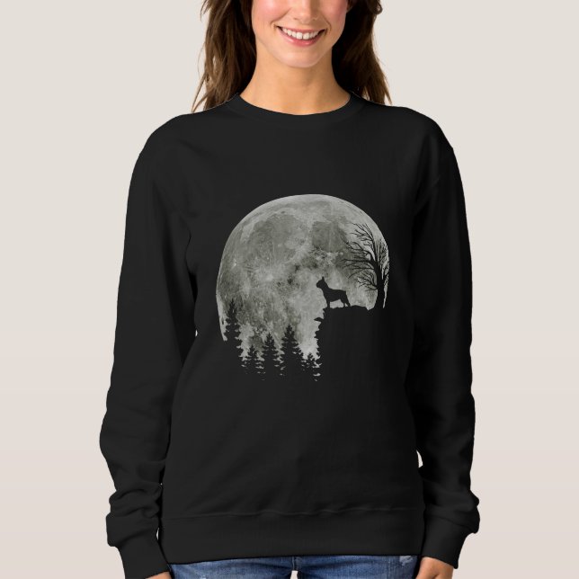 Frenchie står på berget Moonlight Halloween T Shirt (Framsida)