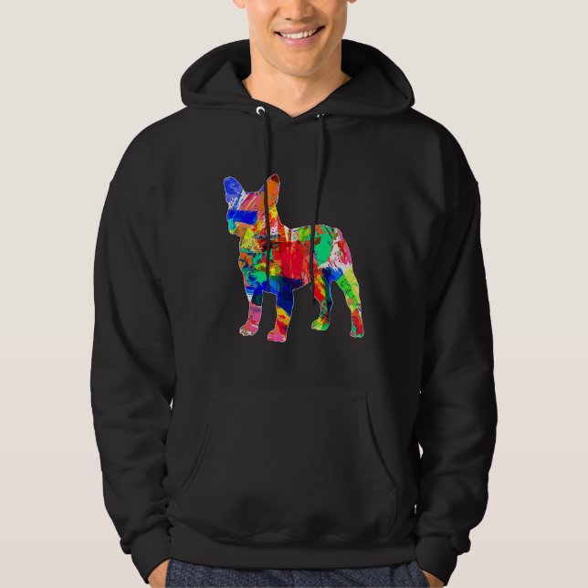 Frenchie Trippy Watercolor Colorful Psychedelic Hoodie (Framsida)