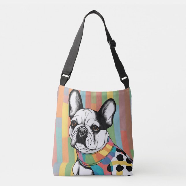 Frenchie Vibes Colorful Pet Art Tote Bag Axelväska (Framsida)
