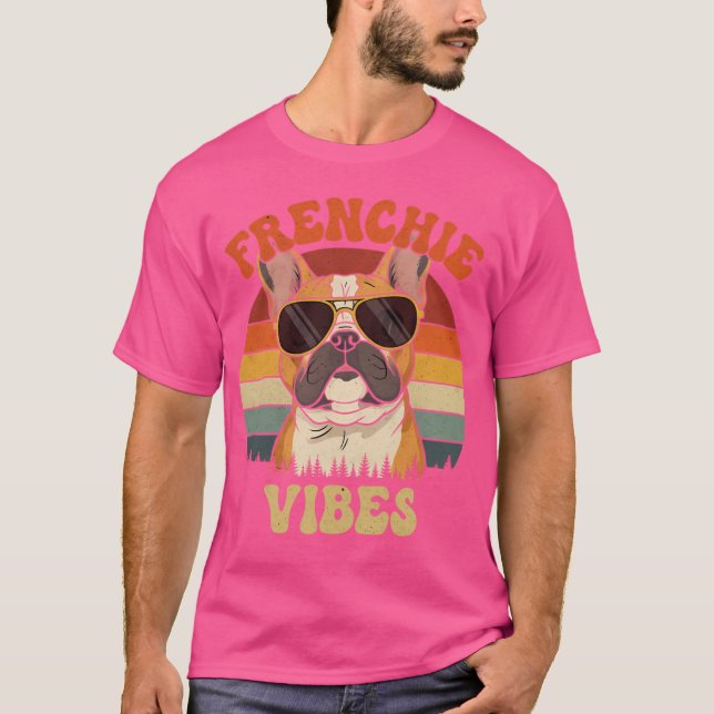 Frenchie Vibes Retro French Bulldog friends T Shirt (Framsida)
