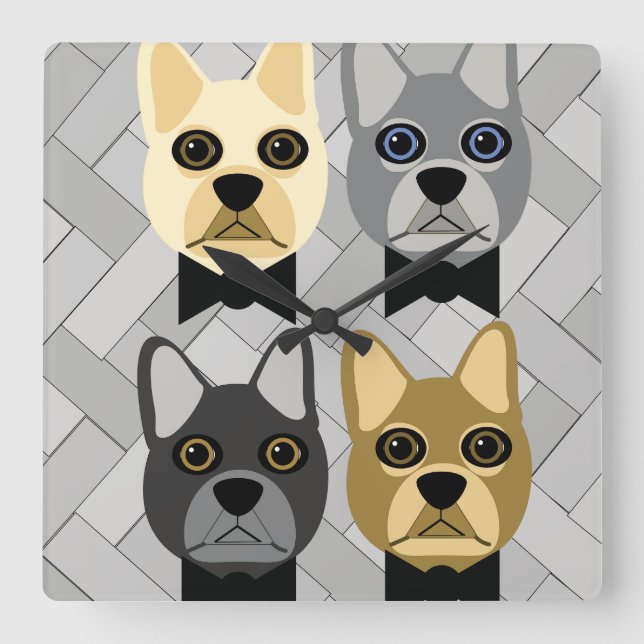 Frenchie Wall Clock Fyrkantig Klocka (Framsida)