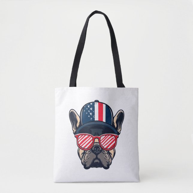 Frenchie Wearing USA Färg Tygkasse (Framsida)