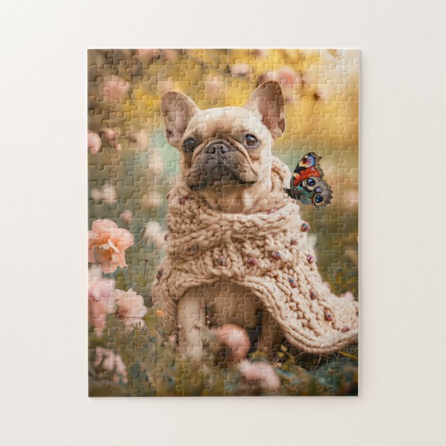 Frenchie With Butterfly In Spring Pussel (Vertikal)
