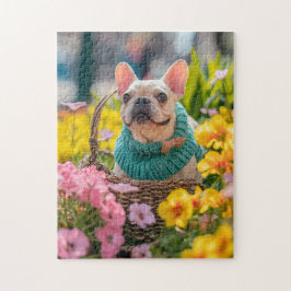 Frenchie With Easter Basket Pussel