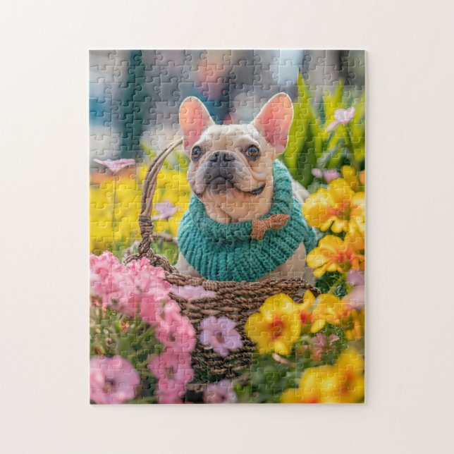 Frenchie With Easter Basket Pussel (Vertikal)
