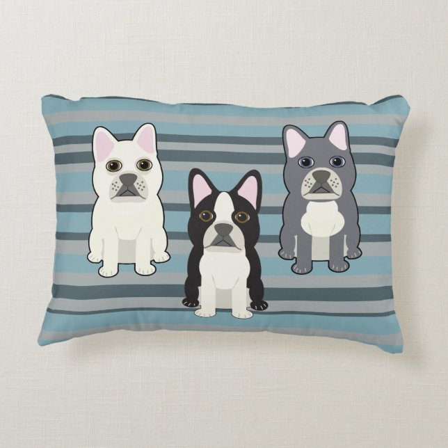 Frenchies Blue Striped Prydnadskudde (Baksidan)