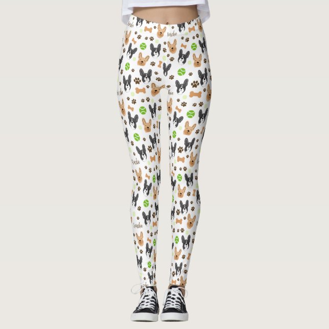 Frenchies Fransk Bulldog Tennis Bollar Cute Leggings (Framsida)
